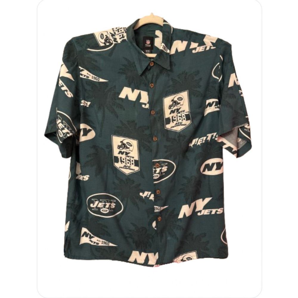 New York Jets NFL Hawaiian Button‎ Up Short Sleeves XXL Rayon Pocket